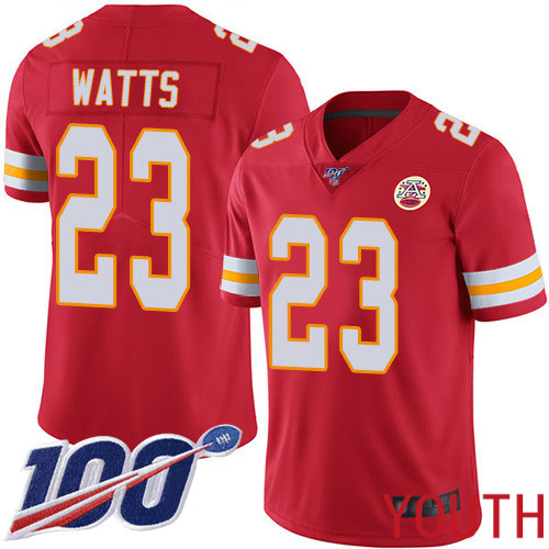 Youth Kansas City Chiefs #23 Watts Armani Red Team Color Vapor Untouchable Limited Player 100th Season Football Nike NFL Jersey->youth nfl jersey->Youth Jersey